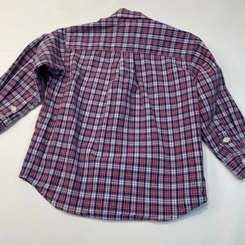 Ralph Lauren Kids Plaid Button Down Shirt Long Sleeve Red Blue‎ White Pony 24M